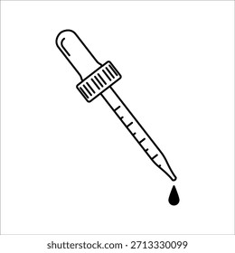 Icono de estilo de línea para un gotero en un laboratorio. Pipetear con un gotero de líquido médico. Prueba de gotero en un laboratorio de química científica para símbolos de Web y App. Ilustración vectorial. Diseño en un blanco 