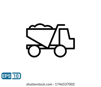 line style icon of dumper truck isolated on white background. EPS 10