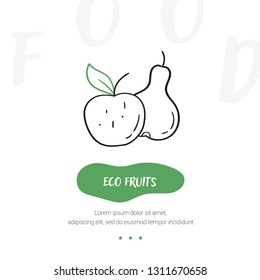 Line style icon of an eco fruits. Hand drawn modern nutrition concept. Food bunner template