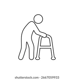 Ein Strichsymbol einer älteren Person mit einem Spaziergänger.