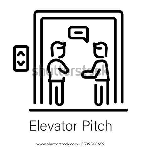 A line style icon of elevator pitch