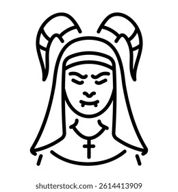 A line style icon of an evil nun 