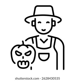 Um ícone de estilo de linha do agricultor