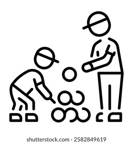 A line style icon of father and son playing golf sport 
