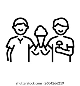 A line style icon of friends eating ice cream together 