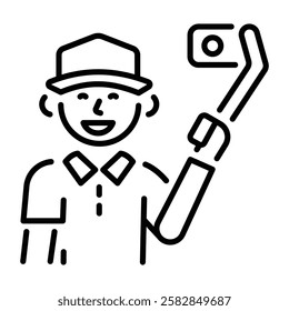 A line style icon of golf player taking selfie 