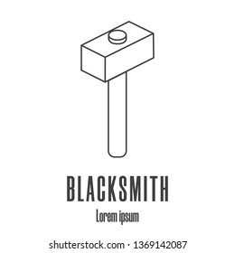 Line style icon of a hammer. Blacksmith, repair logo. Clean and modern vector illustration.
