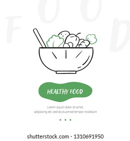 Line style icon of a healthy food. Hand drawn modern nutrition concept. Food bunner template