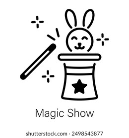 A line style icon of magic show with hat and rabbit