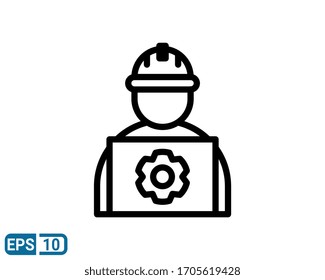 line style icon of man engineer isolated on white background. EPS 10