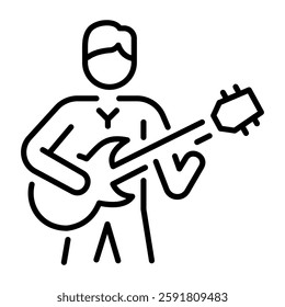 A line style icon of musician playing a guitar 