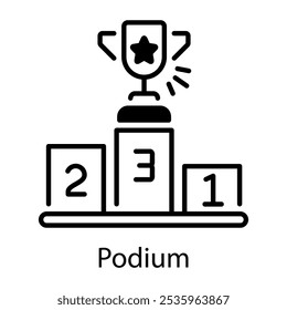 Um ícone de estilo de linha de pódio com troféu  