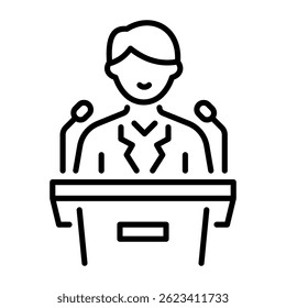 A line style icon of a public speaker 