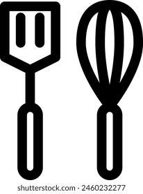 Line style icon related to cooking, turner, whisk, whipper, flip, stir, mix