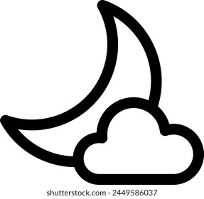 Line style icon related to day, moon, crescent, night, evening, nighttime, cloud