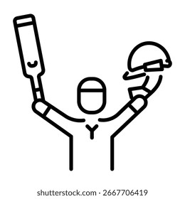 Un icono de estilo de línea que representa un gesto de celebración de bateador