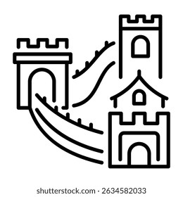 A line style icon representing great wall of china 