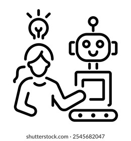 Un icono de estilo de línea de asistente de robot