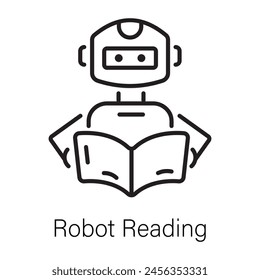 A line style icon of robot reading a book 