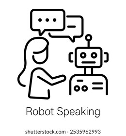 A line style icon of robot speaking 
