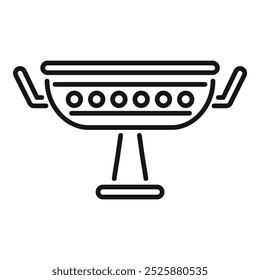 Line style icon of a round brazier with handles standing on tripod over white background