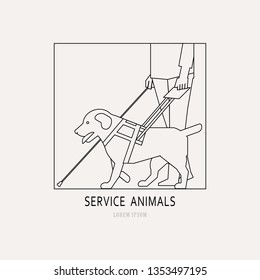 Line Style Icon Of A Service Dog. Clean And Modern Vector Illustration. - Vector Seeing Eye Dogs