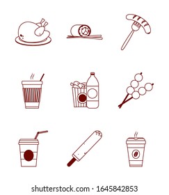 Line style icon set design, Eat fast food restaurant menu dinner lunch cooking and meal theme Vector illustration