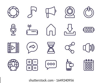 line style icon set design, Social media multimedia communication digital marketing internet web and connect theme Vector illustration