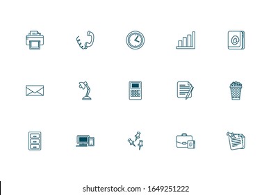 Diseño de conjunto de iconos de estilo de línea, objetos de negocio de Office fuerza de trabajo de empresa ocupación de trabajo de empresa tema de comunicación Ilustración vectorial