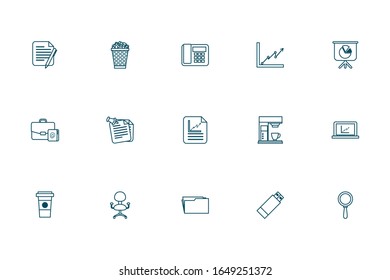 Zeilenstil-Icon-Set-Design, Office-Business-Objekte Arbeitskräfte Unternehmen Beruf und Kommunikation Thema Vektorillustration Illustration