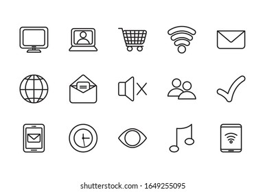 Line style icon set design, Social media multimedia communication digital marketing internet web and connect theme Vector illustration