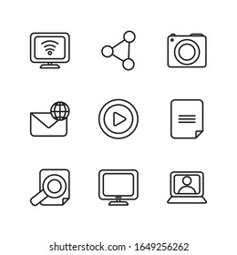 Diseño de conjunto de iconos de estilo de línea, comunicación multimedia de medios sociales marketing digital web y conexión tema Vector ilustración