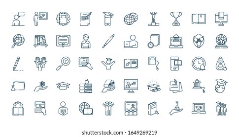 Line style icon set design, Eduaction school university class lesson knowledge preschooler study learning classroom and primary theme Vector illustration