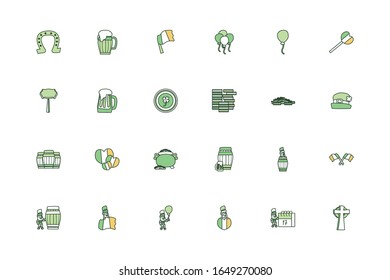 Line-Stil-Icon-Set-Design, Saint-Patricks-Tag Ireland feiern Glück irische Natur und Glück Thema Vektorillustration Illustration