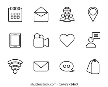 Line style icon set design, Social media multimedia communication digital marketing internet web and connect theme Vector illustration