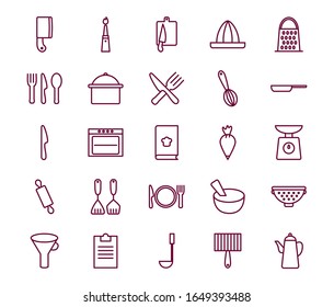 line style icon set design, Cook kitchen Eat food restaurant home menu dinner lunch cooking and meal theme Vector illustration