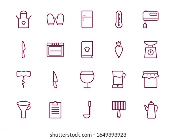 diseño de conjunto de íconos de estilo línea Cocina cocinera Comida restaurante hogar menú cena comida comida comida comida comida y comida tema de la comida Vector ilustración