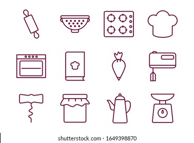 diseño de conjunto de íconos de estilo línea Cocina cocinera Comida restaurante hogar menú cena comida comida comida comida comida y comida tema de la comida Vector ilustración