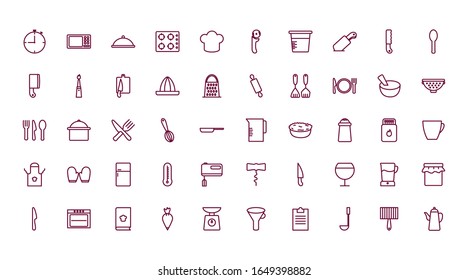 line style icon set design, Cook kitchen Eat food restaurant home menu dinner lunch cooking and meal theme Vector illustration