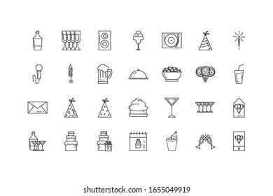 line style icon set design, Party celebration event happy birthday holiday surprise anniversary and decorative theme Vector illustration