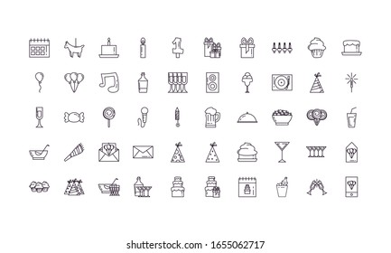 line style icon set design, Party celebration event happy birthday holiday surprise anniversary and decorative theme Vector illustration
