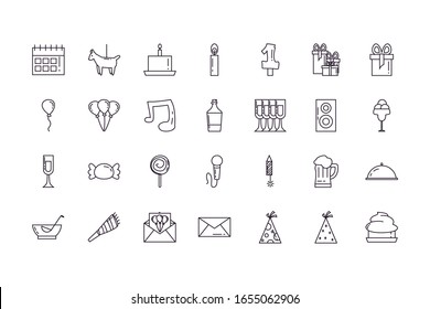 line style icon set design, Party celebration event happy birthday holiday surprise anniversary and decorative theme Vector illustration