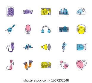 line style icon set design, Music sound melody song musical art and composition theme Vector illustration