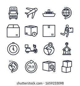 line style icon set design, Delivery logistics transportation shipping service warehouse industry and global theme Vector illustration