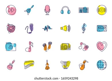 line style icon set design, Music sound melody song musical art and composition theme Vector illustration