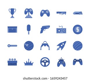 diseño de conjunto de iconos de estilo de línea, videojuego de videojuegos de ocio tecnología de entretenimiento obsesión digital y estilo de vida Tema Vector ilustración