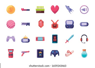 line style icon set design, Videogame play leisure gaming technology entertainment obsession digital and lifestyle theme Vector illustration