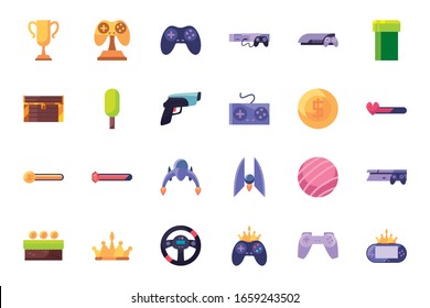 line style icon set design, Videogame play leisure gaming technology entertainment obsession digital and lifestyle theme Vector illustration