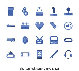 line style icon set design, Videogame play leisure gaming technology entertainment obsession digital and lifestyle theme Vector illustration