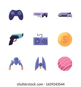 line style icon set design, Videogame play leisure gaming technology entertainment obsession digital and lifestyle theme Vector illustration